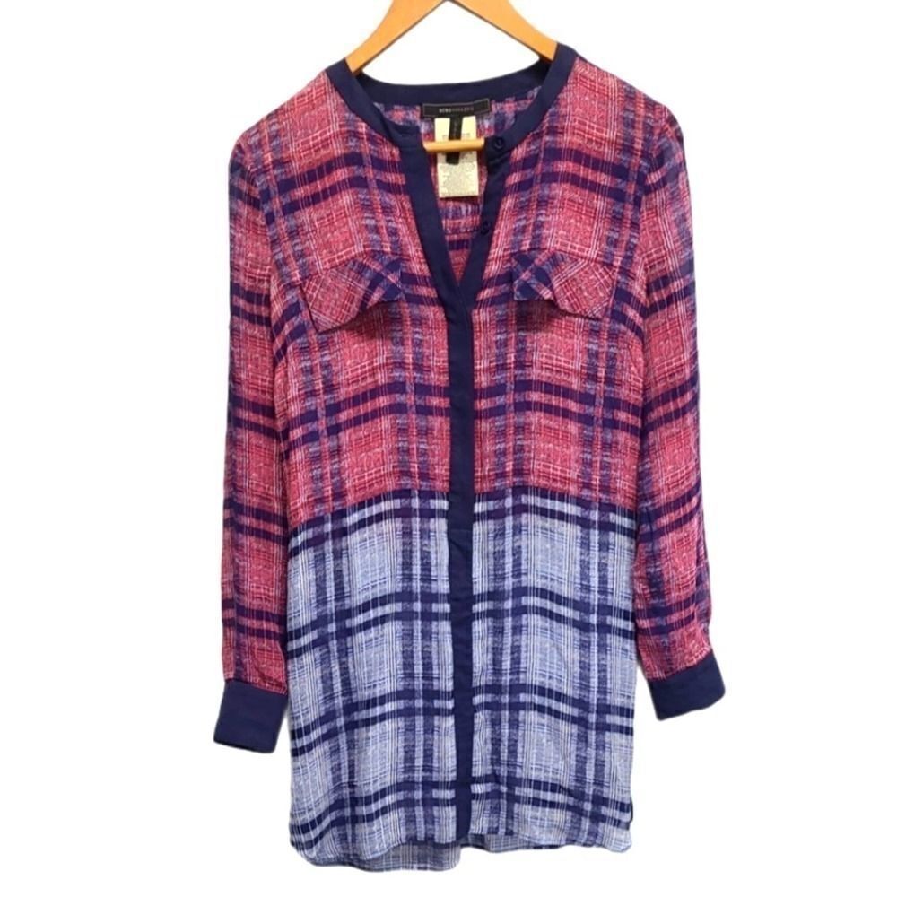 BCBGMAXAZRIA Silkâ Plaid ButtonâDownâDressâSizeâXXS - Picture 2 of 9